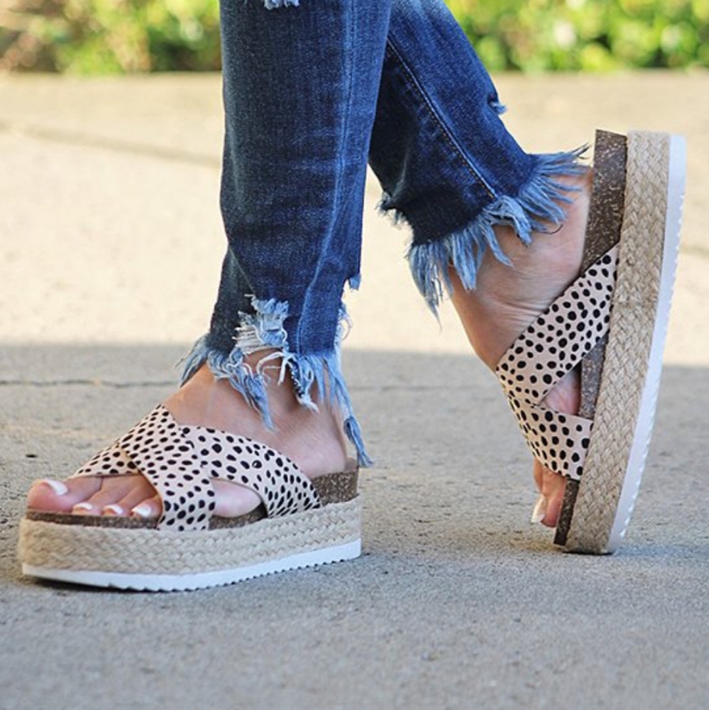 Cheetah Platform Criss Cross Strap Sandal